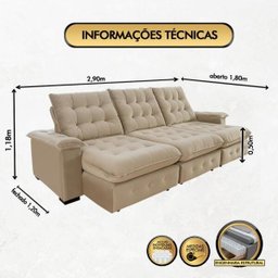 Sofá Coliseu 2.90m Retrátil e Reclinável Super Pillow - Bege - 2