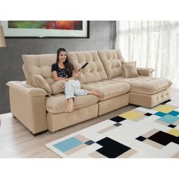 Sofá Coliseu 2.90m Retrátil e Reclinável Super Pillow - Bege - 1