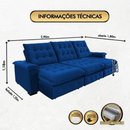 Sofá Coliseu 2.90m Retrátil e Reclinável Super Pillow - Azul - 2
