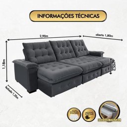 Sofá Coliseu 2.90m Retrátil e Reclinável Super Pillow - Chumbo - 2