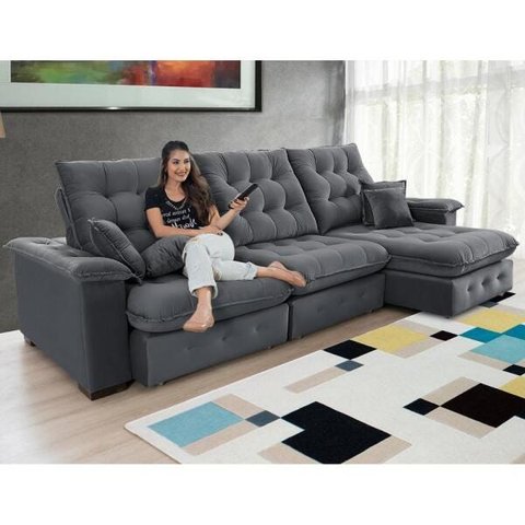 Sofá Coliseu 3.10m Retrátil e Reclinável Super Pillow - Chumbo