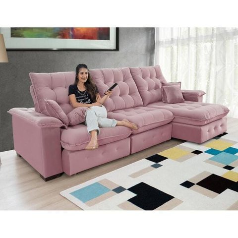 Sofá Coliseu 2.90m Retrátil e Reclinável Super Pillow - Rosê