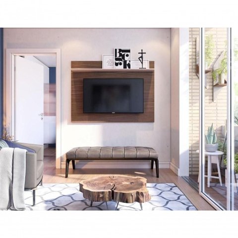 Painel para TV Loreto 42" 135cm MDP com Prateleira Nogueira Real Colibri Móveis