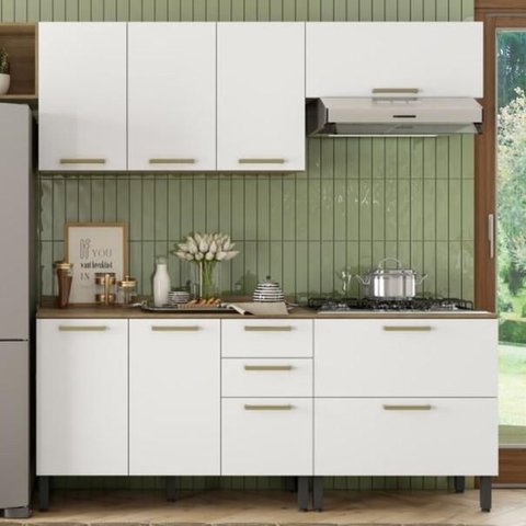 Cozinha Completa 8 Ptas 3 Gav Branco/carvalho Axé Bertolini