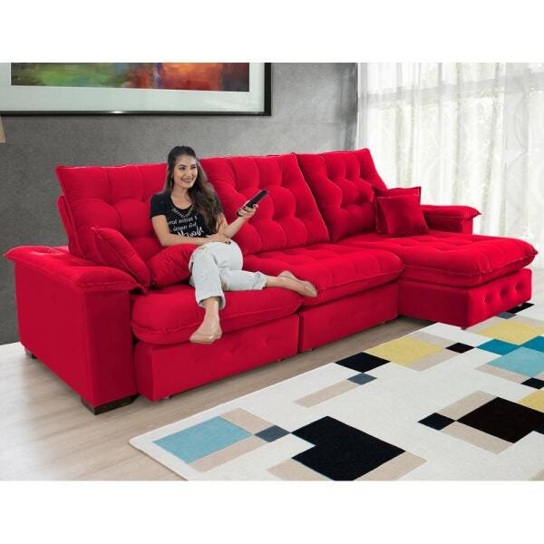 Sofá Coliseu 3.10m Retrátil e Reclinável Super Pillow Vermelho