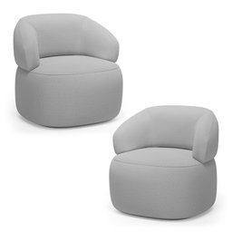 Kit 02 Poltronas Orgânicas Giratória Living Glee Linho Cinza - Desk Design - 1