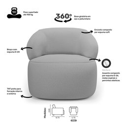 Kit 02 Poltronas Orgânicas Giratória Living Glee Linho Cinza - Desk Design - 4