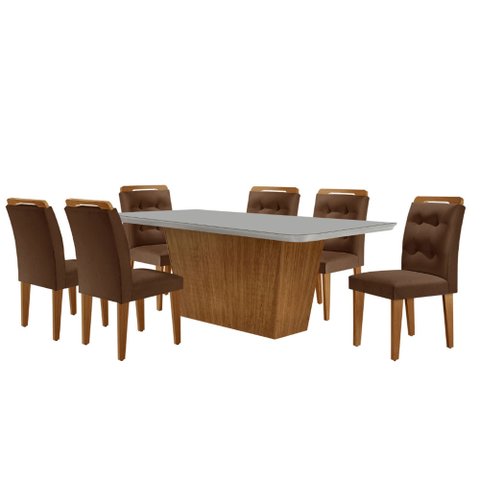 Mesa para Sala de Jantar Aida 180cm Mdf Canto Copo com Vidro e 6 Cadeiras Carol Moderna Mobília