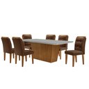 Ver imagem 1 de Mesa para Sala de Jantar Aida 180cm Mdf Canto Copo com Vidro e 6 Cadeiras Carol Moderna Mobília