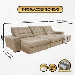 Sofá Coliseu 3.70m Retrátil e Reclinável Super Pillow - Bege - 2