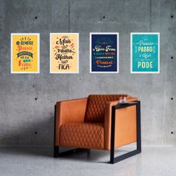 Kit 4 Quadros Frases Motivacionais Impacto Trabalho 33x24cm - com Vidro:madeira Branca - 2