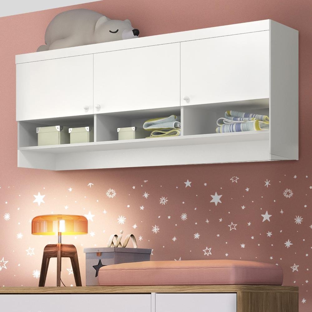 Armário Aéreo Quarto Infantil 3 Portas Branco Eloísa Phoenix Baby ...