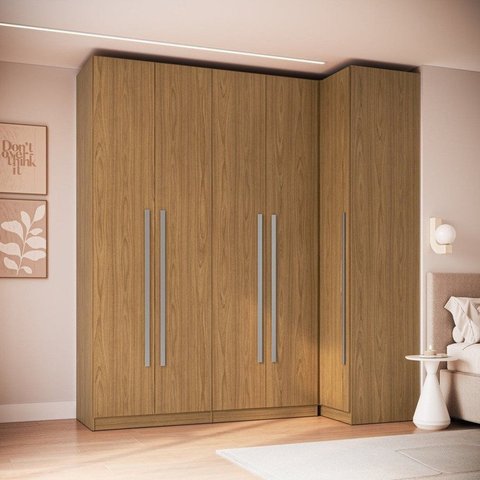 Guarda Roupa Modulado 100% MDF 2 Peças com Canto Reto 5 Portas Integrato Freijó