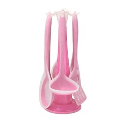 Kit 7 Peças Utensílios Cozinha Silicone Resistente e Durável:rosa - 7