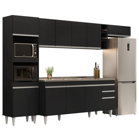 Armário de Cozinha Modulada 5 Peças CP18 com Pia Inox Preto - Lumil Lumil Móveis