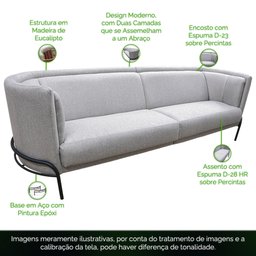 Sofá Luminne 03 Lugares 210cm Base Aço Preto Linho Mesclado Capuccino - CasaePoltrona - 5