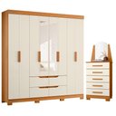 Ver imagem 1 de Guarda Roupa Casal Doble 08 Portas com Espelho e Cômoda New Veneza Cinamomo Off White - Móveis
