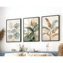Ver imagem 1 de Kit 3 Quadros Folhagem Costela de Adão Botânico com Moldura:preta