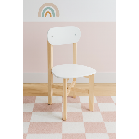 Cadeira Colorê Infantil Assento e Encosto Branco Base em Madeira Maciça Pinus
