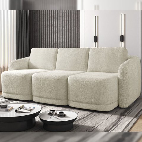 Sofá Cama Modulado Retrátil e Reclinável Decorativo Varsóvia 336cm Bouclê Bege G33 - Gran Belo