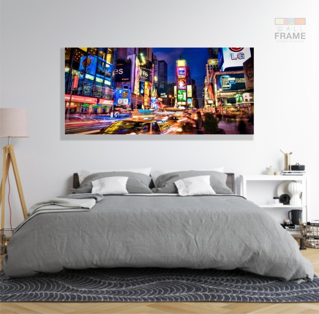 Quadro Em Tecido Decorativo New York City Times Square Luzes em Tecido Canvas 130x60 - 6