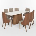Ver imagem 2 de Conjunto Mesa Olívia 200cm com Vidro 08 Cadeiras Ivy Off White/Nature/Caramelo/Creme