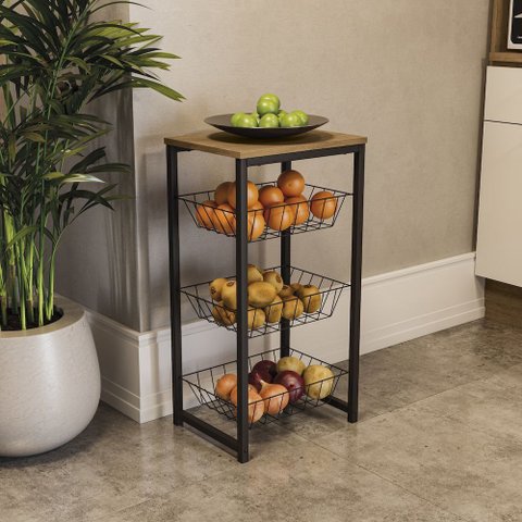 Fruteira de Metal com 3 Cestos com Tampo Estilo Industrial Kappesberg Industrial