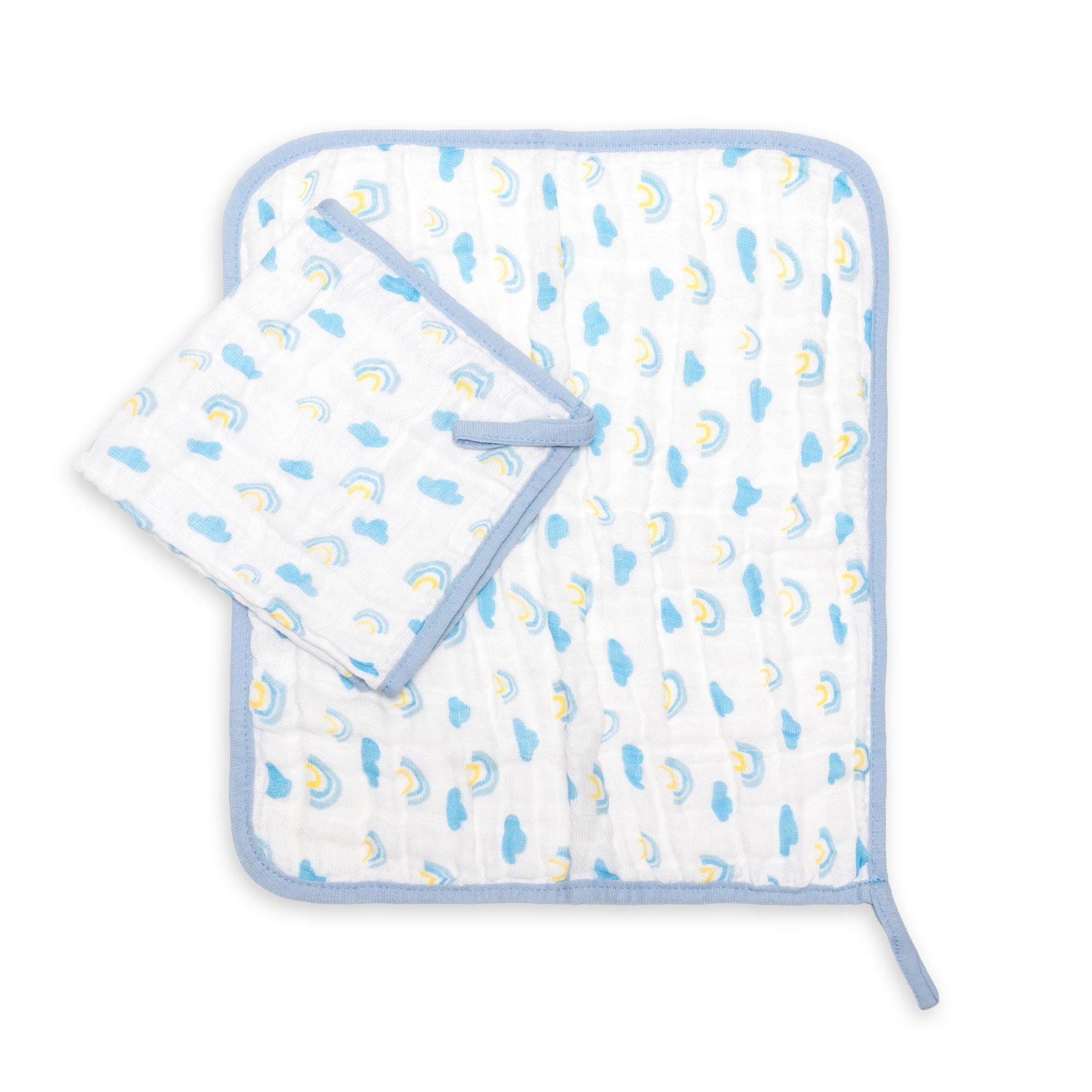 Kit 2 Peças Fralda de Boca Babete Paninho Soft Premium Bebê Hipoalergênico Arco-Íris Azul