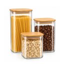 Ver imagem 5 de Jogo 3 Potes Vidro Borossilicato Design Quadrado Tampa Bambu Hermética 1000ml, 1200ml e 1500ml - Mun