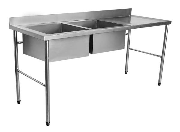 Mesa Pia Aço Inox Industrial com Duas Cubas 50x40x25cm (Esquerdo) - 160x70x90cm - Brascool