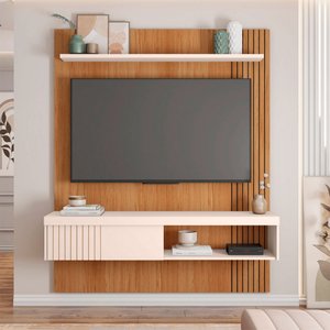 Painel para Tv até 55 Polegadas Jade 1 Porta Ripado Freijo/off White - Caemmun