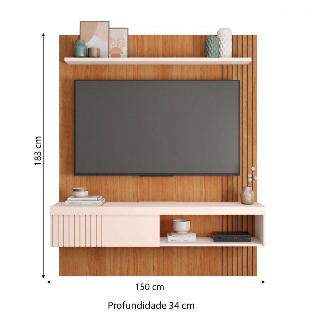 Painel para Tv até 55 Polegadas Jade 1 Porta Ripado Freijo/off White - Caemmun - 3