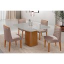 Ver imagem 1 de Sala Jantar Mesa Maldivas Tampo C/ Vidro Curvo 90cm+4 Cadeiras Maldivas Madeira Naturale/off White
