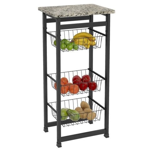 Fruteira Suporte de Chão Melissa com Tampo de Granito Preta