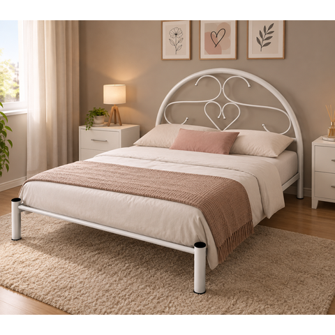 Cama Casal 1,40 de Ferro e Aço:Branco/Madona