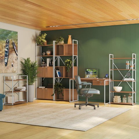 Conjunto Completo para Escritório 6 Peças com Mesa Escrivaninha Linha Industrial Kappesberg