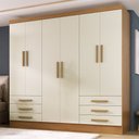 Ver imagem 1 de Guarda-roupa Solteiro Lancaster 6 Portas 6 Gavetas 100% Mdf Cinamomo/off White - Panorama Móveis