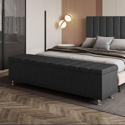 Calçadeira Baú Recamier Estofado Queen 160 Cm Ônix Veludo Preto