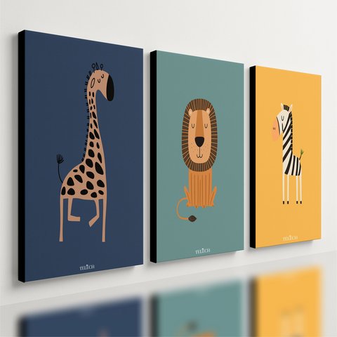 Kit3 Quadro Decorativo Animais Safari Quarto Infantil Menino Qualidade Premium 40x28cm