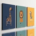 Ver imagem 1 de Kit3 Quadro Decorativo Animais Safari Quarto Infantil Menino Qualidade Premium 40x28cm