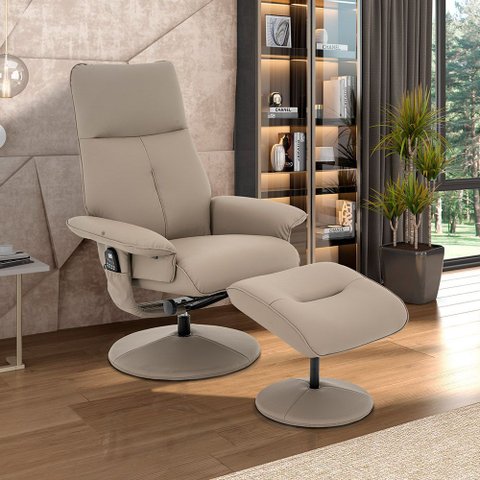 Poltrona do Papai Elétrica com Massagem e Giratória Nebraska com Apoio de Pés Pu Fendi G56 - Rivatti