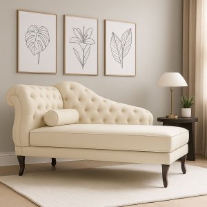 Chaise Recamier 150 Cmem Veludo Pés Luis Xv Capitonê de Luxo