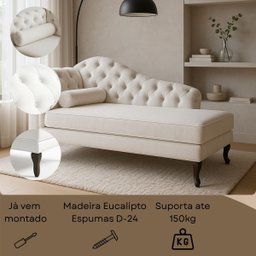 Chaise Recamier 150 Cmem Veludo Pés Luis Xv Capitonê de Luxo - 5