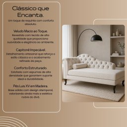 Chaise Recamier 150 Cmem Veludo Pés Luis Xv Capitonê de Luxo - 7