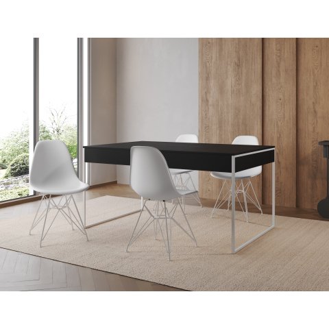 Filadelfia 137x90 Ferro Branco Tampo Preto Cadeira Ferro Branco Assento Branco