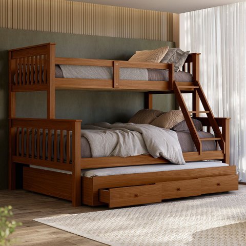 Beliche Casal Solteiro de Madeira + Aux Casal com Gavetas Woodstore