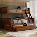 Ver imagem 4 de Beliche Casal Solteiro de Madeira + Aux Casal com Gavetas Woodstore