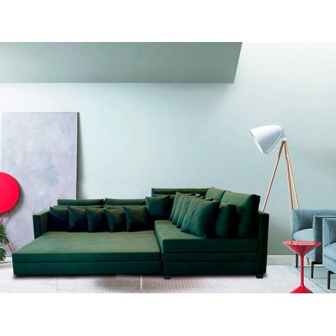 Sofá de Canto SFC_MA 06 que se Transforma em Sofá Cama de Casal Resistente e Confortável em Sarja