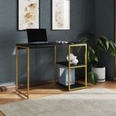 Ver imagem 1 de Mesa Escritório Berlim Industrial com Prateleira Ferro Dourado Tampo 110x46 Preto
