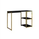 Ver imagem 2 de Mesa Escritório Berlim Industrial com Prateleira Ferro Dourado Tampo 110x46 Preto